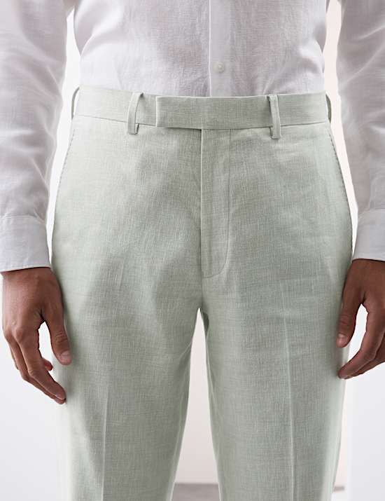 Tailored Fit Italian Performance Linen Blend Suit Trousers