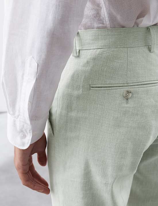 Tailored Fit Italian Performance Linen Blend Suit Trousers