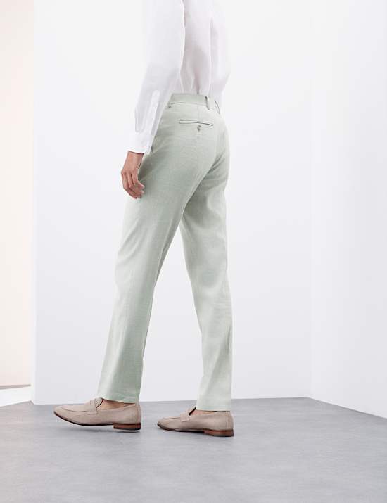 Tailored Fit Italian Performance Linen Blend Suit Trousers