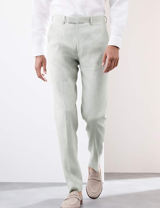 Tailored Fit Italian Performance Linen Blend Suit Trousers