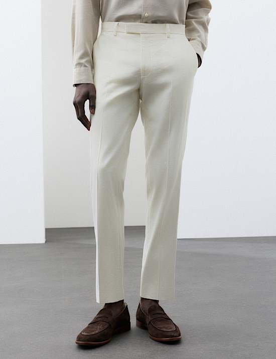 Tailored Fit Italian Performance Linen Blend Suit Trousers