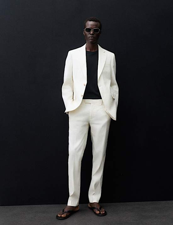 Tailored Fit Italian Performance Linen Blend Suit Trousers