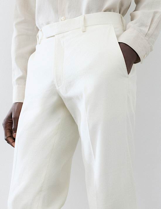 Tailored Fit Italian Performance Linen Blend Suit Trousers