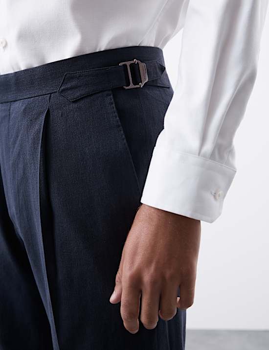 מכנסי חליפה איטלקיים בסגנון ספורטיבי בגזרה מחויטת מתערובת פשתן