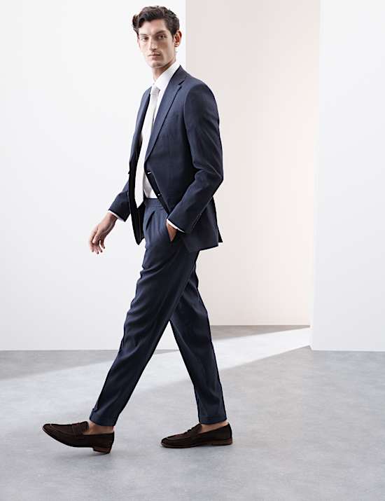 מכנסי חליפה איטלקיים בסגנון ספורטיבי בגזרה מחויטת מתערובת פשתן