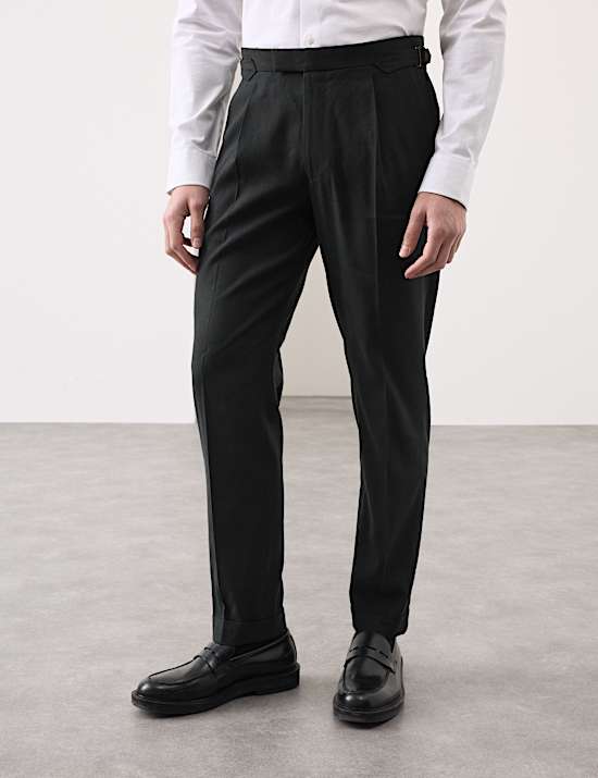 Tailored Fit Italian Performance Linen Blend Suit Trousers