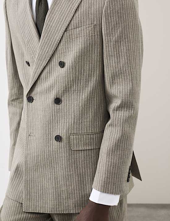 Tailored Fit Italian Performance Linen Blend Pinstripe Suit Jacket