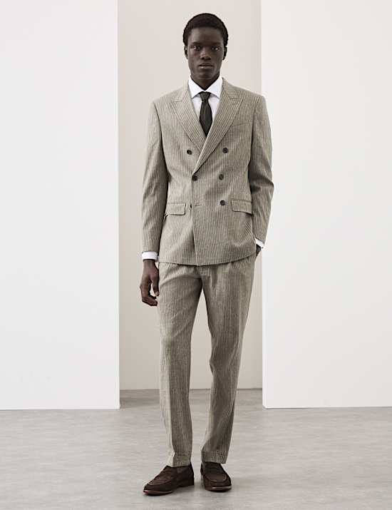 Tailored Fit Italian Performance Linen Blend Pinstripe Suit Jacket