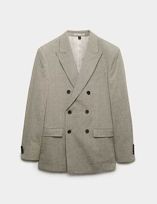 Tailored Fit Italian Performance Linen Blend Pinstripe Suit Jacket