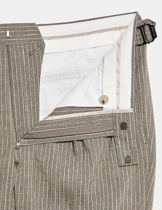 Tailored Fit Italian Performance Linen Blend Pinstripe Suit Trousers
