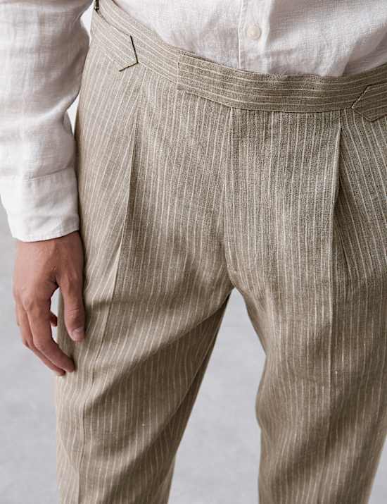 Tailored Fit Italian Performance Linen Blend Pinstripe Suit Trousers