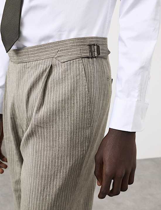 Tailored Fit Italian Performance Linen Blend Pinstripe Suit Trousers