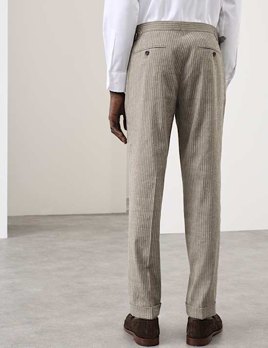 Tailored Fit Italian Performance Linen Blend Pinstripe Suit Trousers