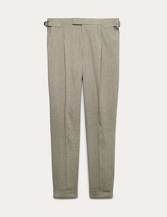 Tailored Fit Italian Performance Linen Blend Pinstripe Suit Trousers