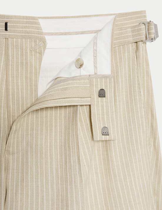 Tailored Fit Italian Performance Linen Blend Pinstripe Suit Trousers