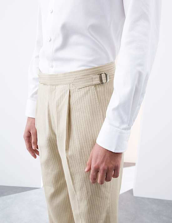Tailored Fit Italian Performance Linen Blend Pinstripe Suit Trousers