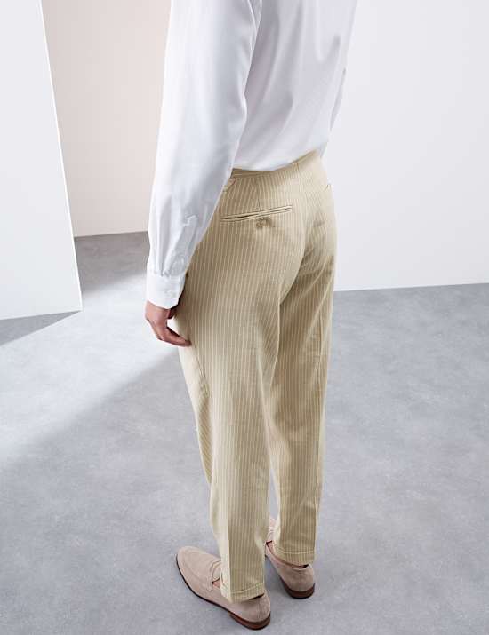 Tailored Fit Italian Performance Linen Blend Pinstripe Suit Trousers