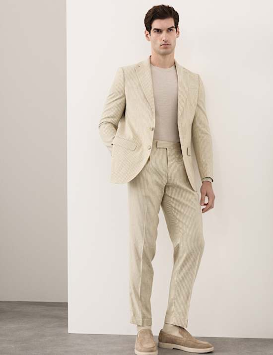 Tailored Fit Italian Performance Linen Blend Pinstripe Suit Trousers