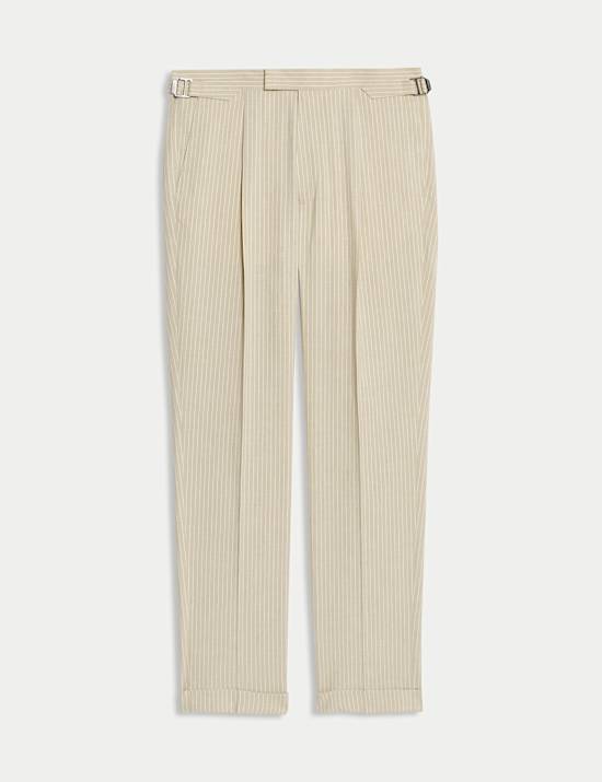 Tailored Fit Italian Performance Linen Blend Pinstripe Suit Trousers