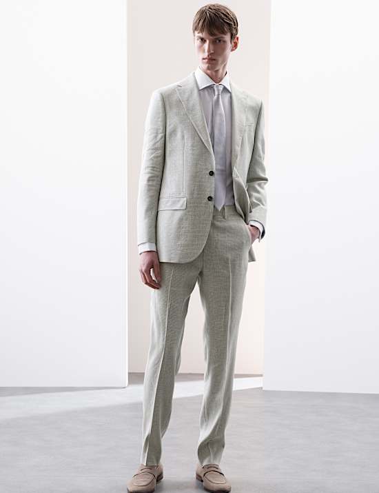 Pantalones de traje de corte italiano de rendimiento en mezcla de lino