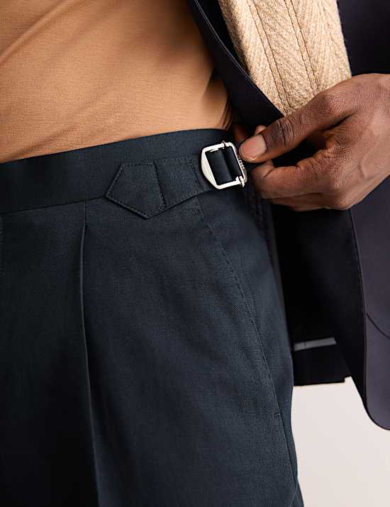 Tailored Fit Twill Cotton Linen Trousers