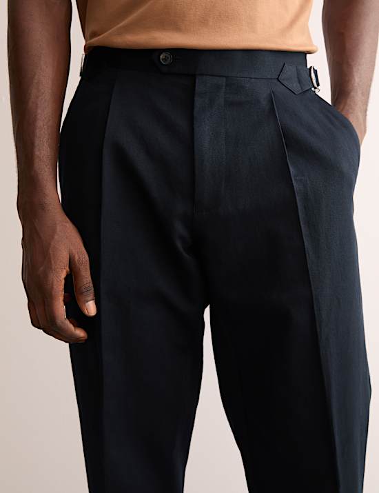 Tailored Fit Twill Cotton Linen Trousers