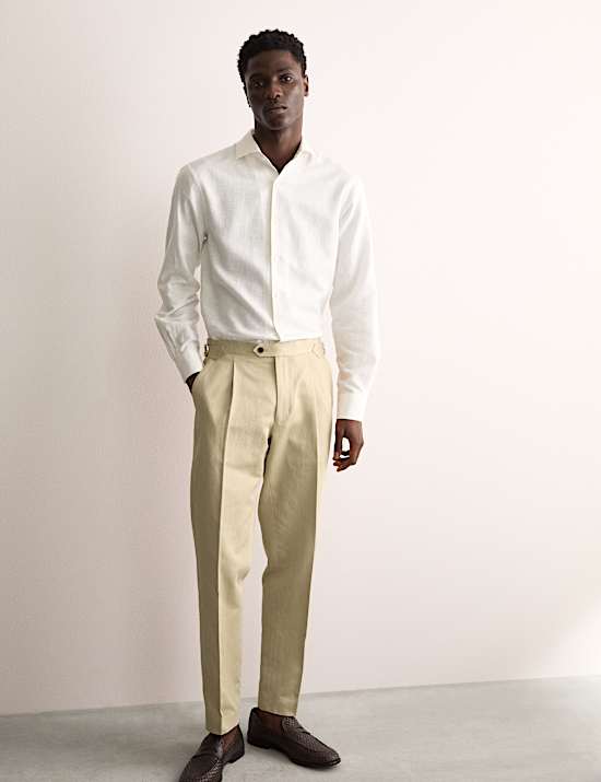 Tailored Fit Twill Cotton Linen Trousers