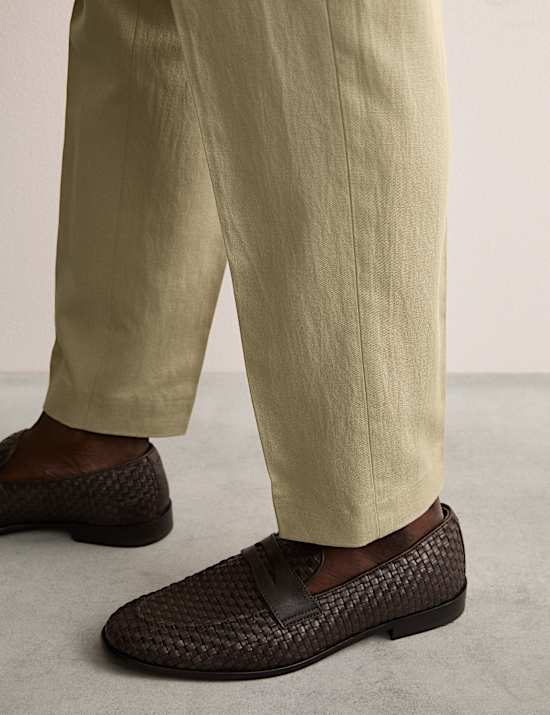 Tailored Fit Twill Cotton Linen Trousers