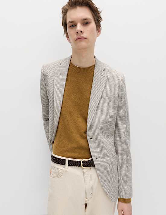 Tailored Fit Cotton Blend Textured Stretch Blazer