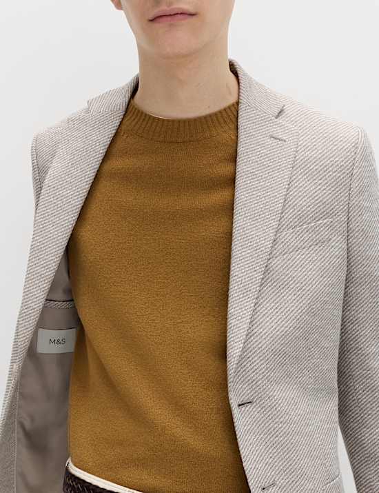 Tailored Fit Cotton Blend Textured Stretch Blazer