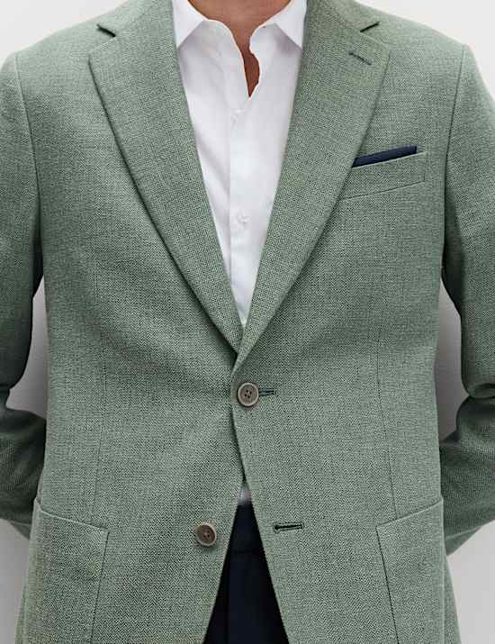 Tailored Fit Linen Cotton Blend Herringbone Blazer