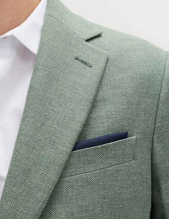 Tailored Fit Linen Cotton Blend Herringbone Blazer
