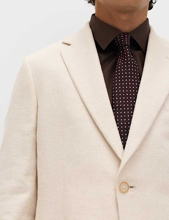 Tailored Fit Linen Cotton Blend Herringbone Blazer