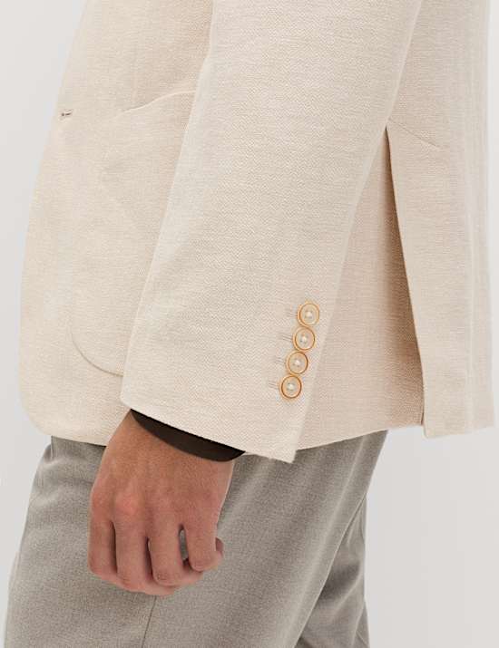 Tailored Fit Linen Cotton Blend Herringbone Blazer