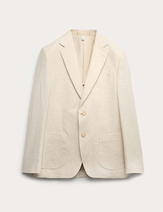 Tailored Fit Linen Cotton Blend Herringbone Blazer