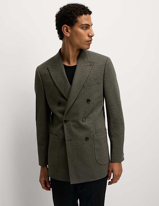 Tailored Fit Jersey Double Breasted Blazer