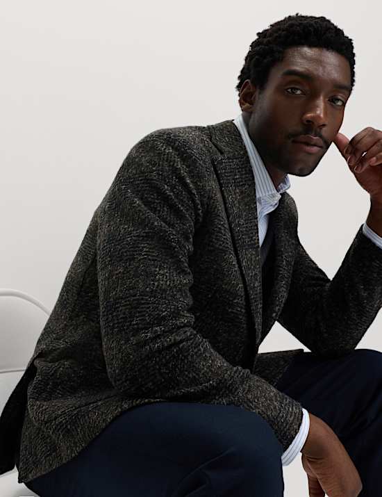 Tailored Fit Wool Blend Check Blazer