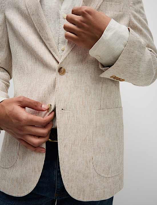 Tailored Fit Cotton Linen Striped Blazer