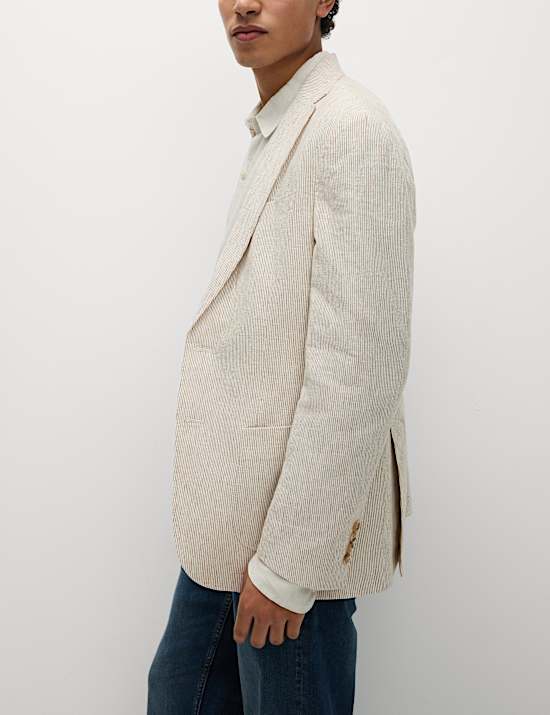 Tailored Fit Cotton Linen Striped Blazer