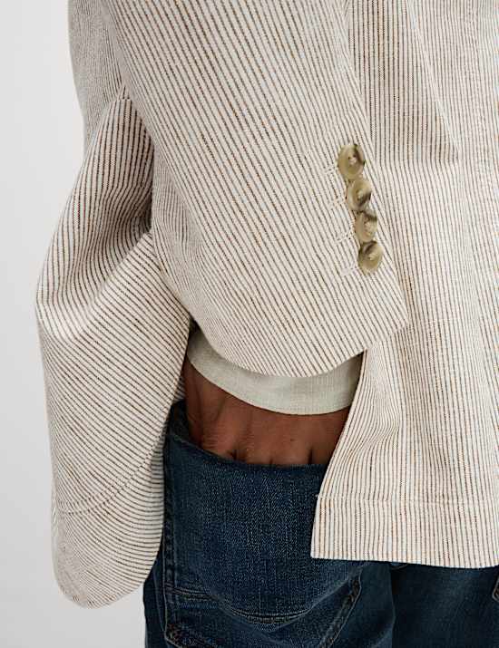 Tailored Fit Cotton Linen Striped Blazer