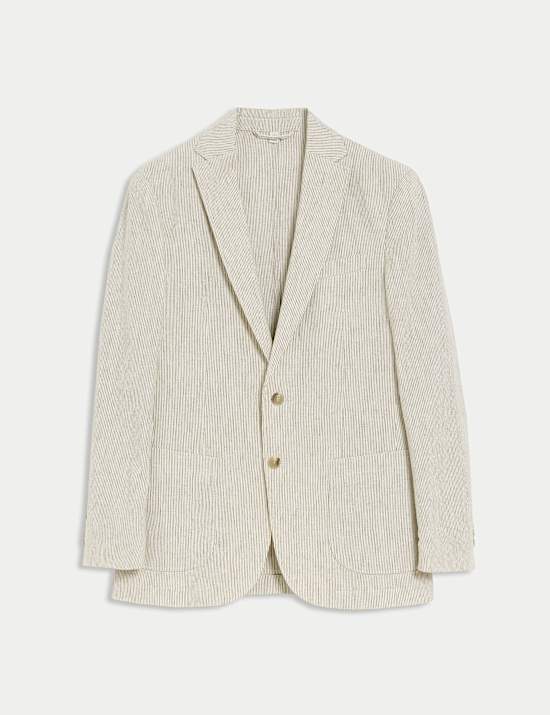 Tailored Fit Cotton Linen Striped Blazer