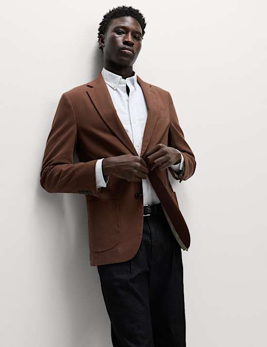 Ελαστικό μπλέιζερ με προσαρμοσμένη εφαρμογή και υψηλή περιεκτικότητα σε βαμβάκι με χνουδωτή υφή