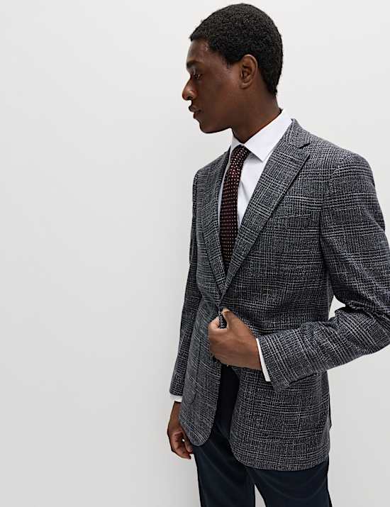 Tailored Fit Textured Check Stretch Blazer