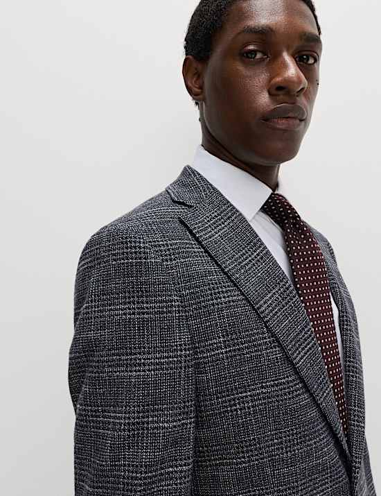 Tailored Fit Textured Check Stretch Blazer