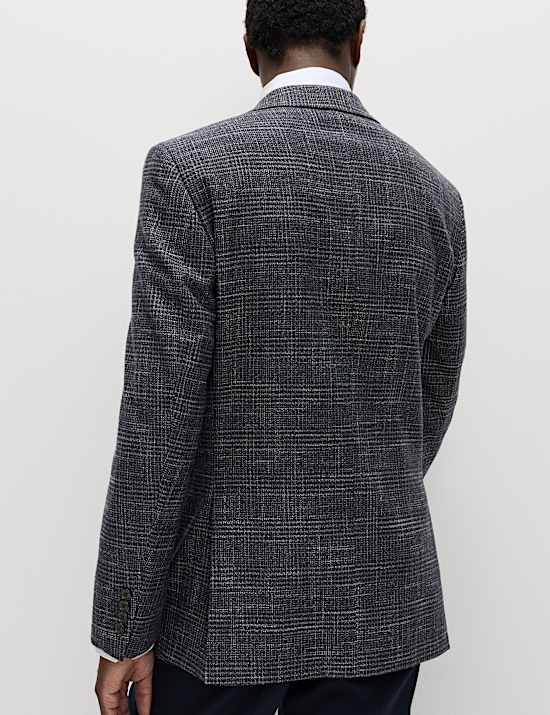 Tailored Fit Textured Check Stretch Blazer