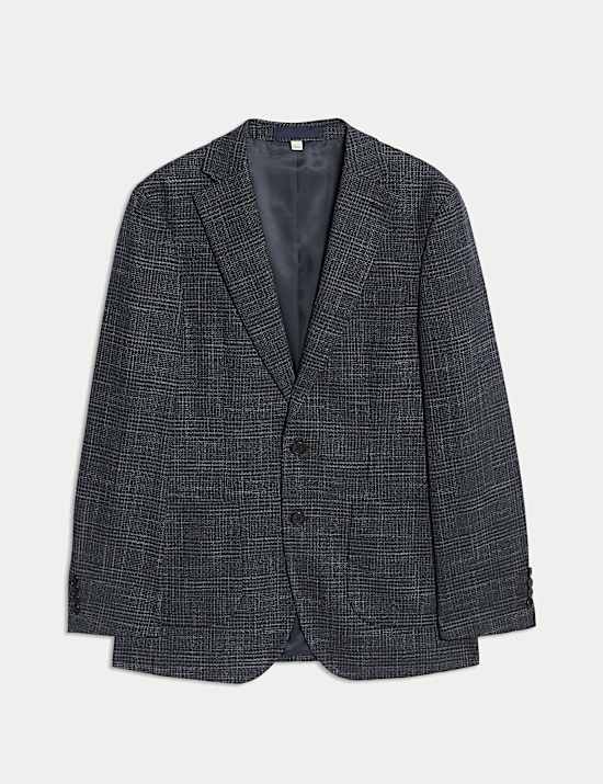 Tailored Fit Textured Check Stretch Blazer