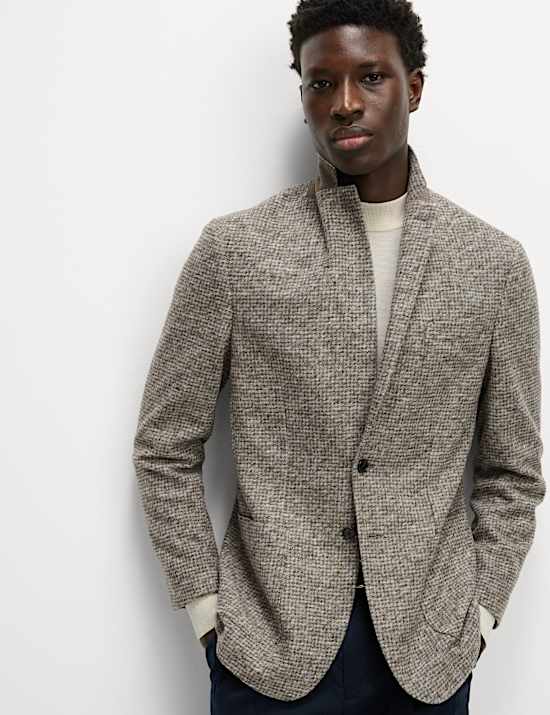 Tailored Fit Wool Blend Textured Blazer