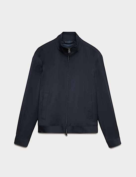 Wool Blend Funnel Neck Harrington Jacket