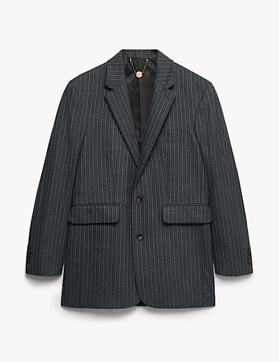 Veste tailleur coupe d&eacute;contract&eacute;e extensible &agrave; rayures