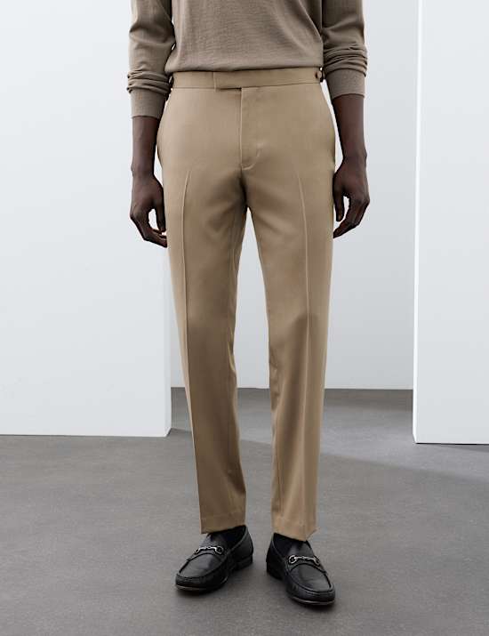 Wool Rich Sateen Tuxedo Trousers with Stretch